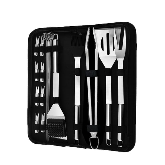 20-Piece Stainless Steel BBQ Grill Tools Set - Professional Barbecue Accessories Kit with Canvas Bag - Outdoor Cooking Utensils for Camping, Backyard Grilling