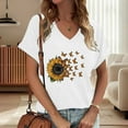 thumbnail image 2 of Puliio Women's T-Shirts Sunflower Butterfly V-Neck Short Sleeve T Shirt Summer Fashion Blouses Casual Loose Fit Tees Tops, 2 of 4