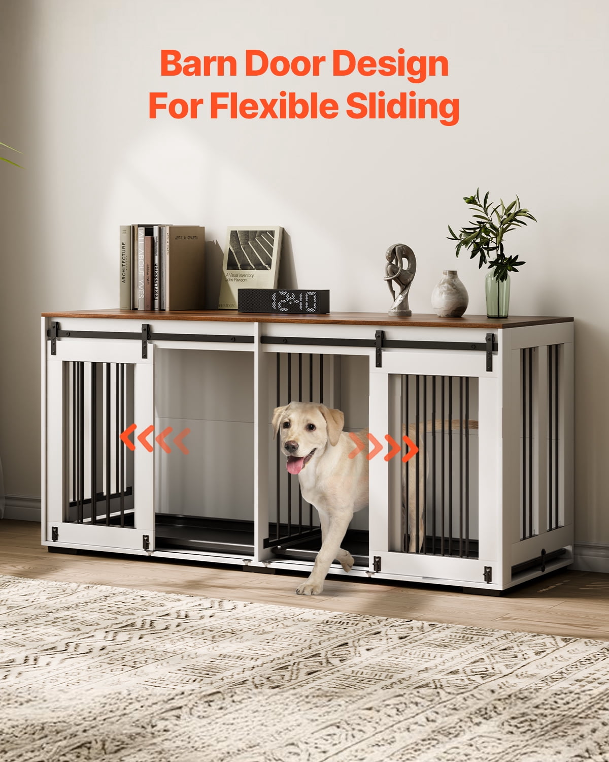 VEVOR 72"Dog Crate Furniture for 2Dogs,Double Dog Crate Furniture with Double Sliding Doors,Large Dog Crate TV Stand with Removable Tray,Steel Frame Double Dog Crate for Small,Medium,Large Dogs White