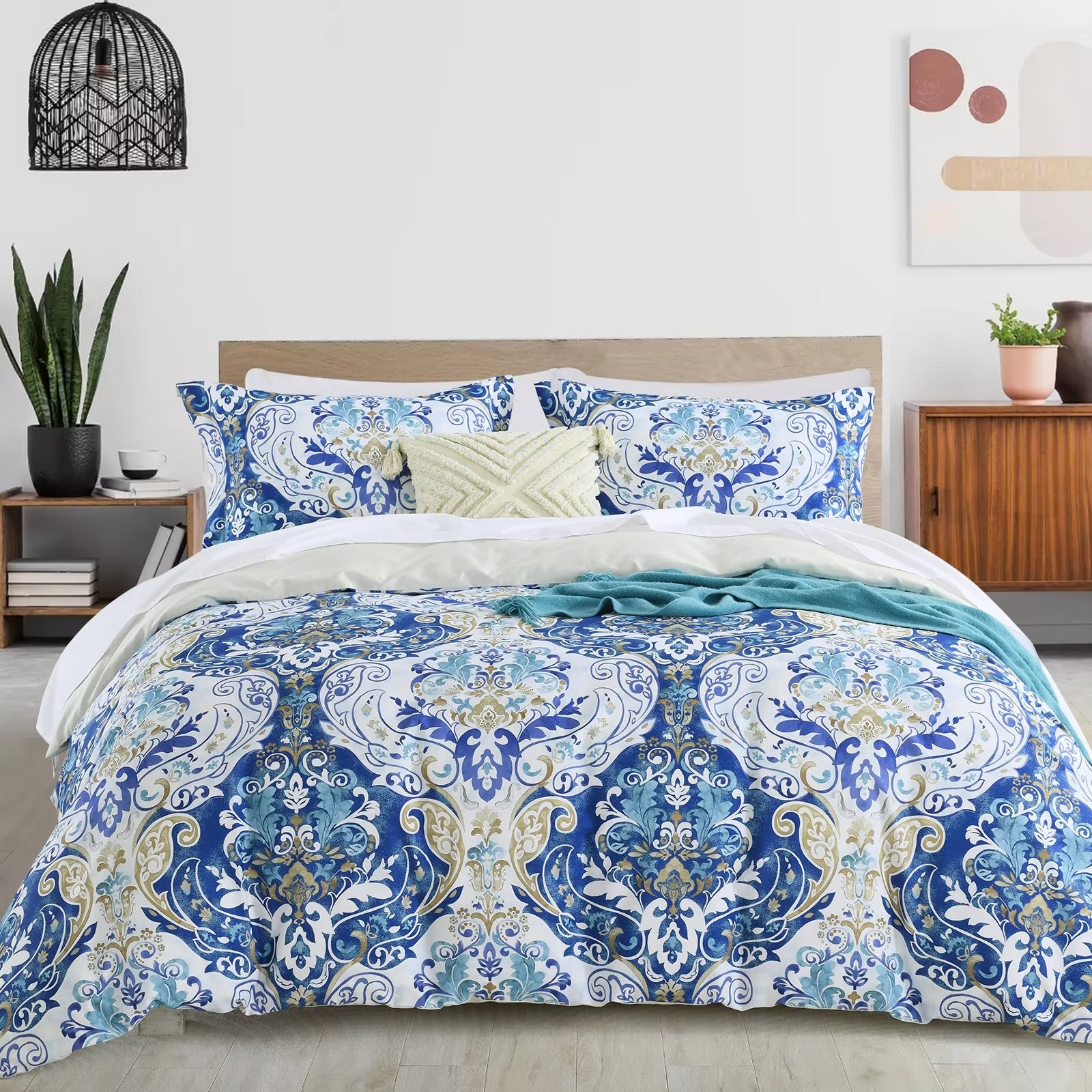 Bedduvit 100% Cotton Duvet Cover Queen Size - 3 Pieces Stylish Blue ...