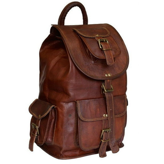 Vintage Handmade Full Grain 18 Inch Leather Backpack Casual Bookbag Daypack Camping Travel Rucksack By MaheTri