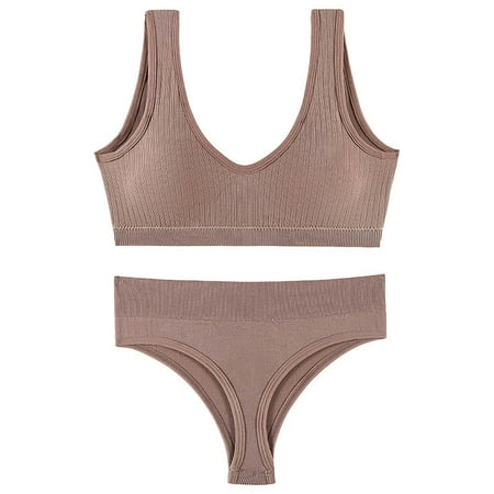 

XIAOFFENN No Show Underwear For Women Postpartum Underwear Women Vest Underwear Set Sexy Steel Ringless Bra Thin Beautiful Back Low-Waist Panties Clearance
