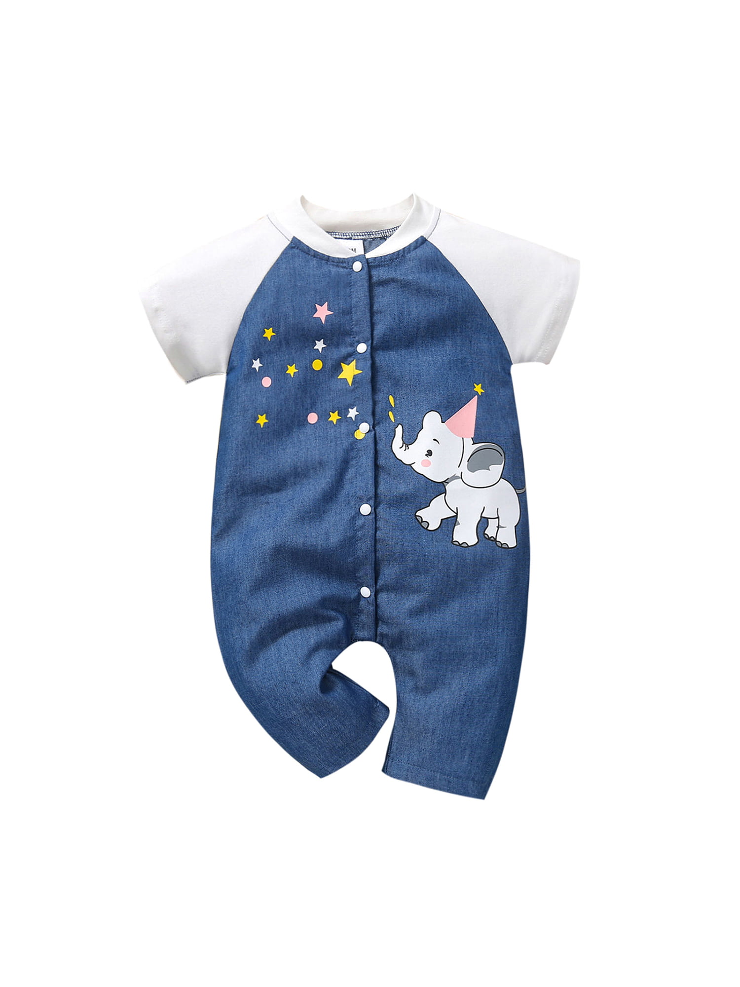 Riverdalin Baby Girls Boys One-Piece Rompers Short Sleeve Letter Elephant Print Jumpsuit Tops Bodysuit for Infant