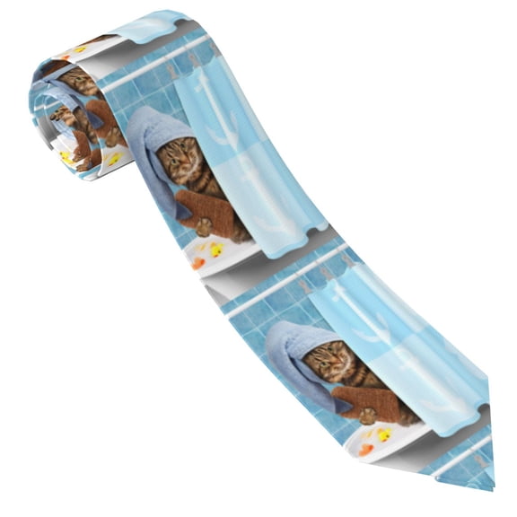 Yiaed Funny Cat Taking a Bath Print Men's Ties Silk Business Necktie for Husband Father Valentine's day Father's Day Gift