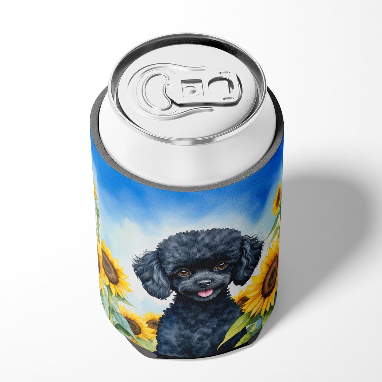Black Poodle in Sunflowers Can or Bottle Hugger 3 in x 5 in