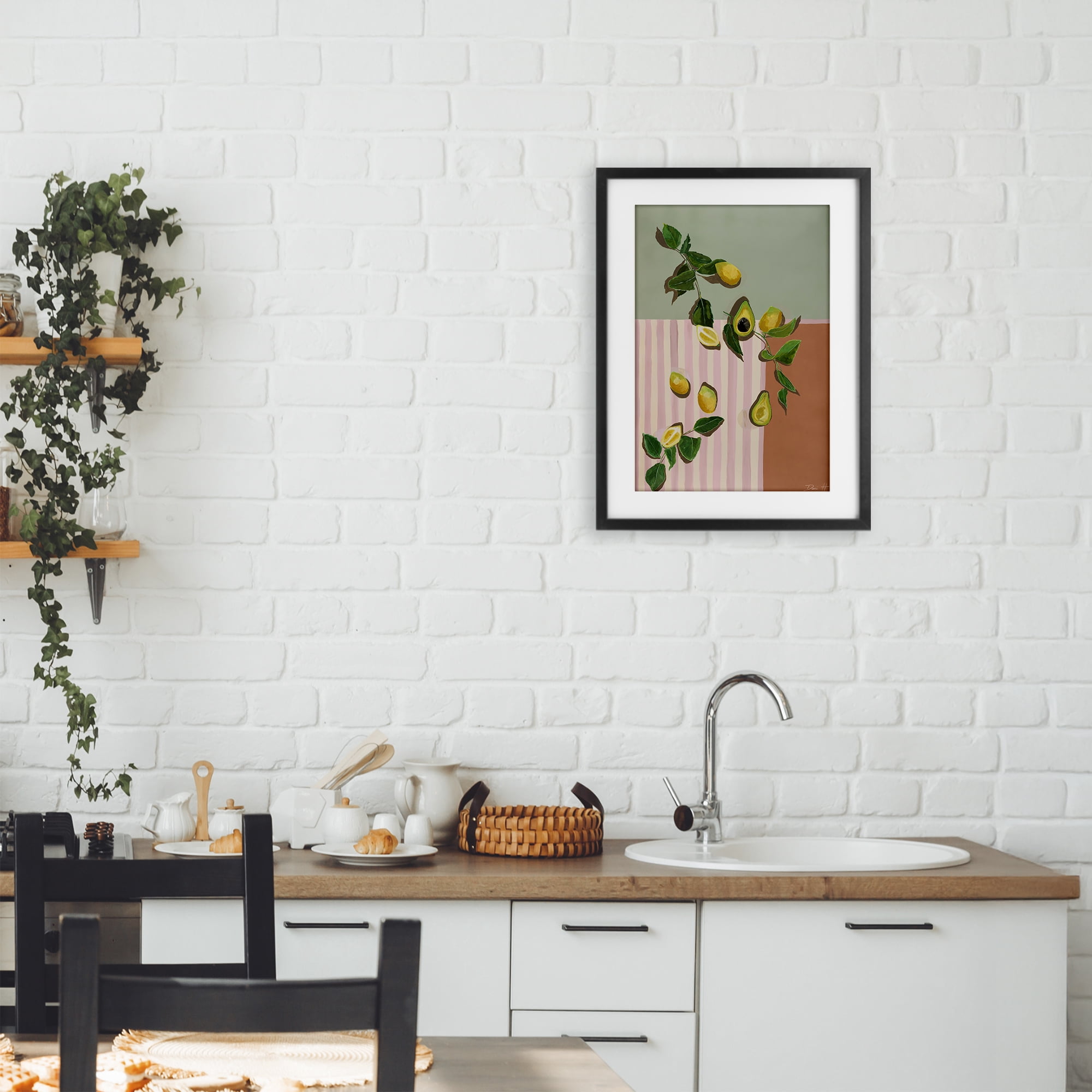 Stupell Industries Midcentury Avocado & Lemons Black Framed Print Under Glass, design by Dani Heyward