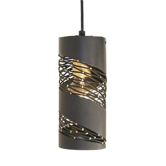Varaluz Flow 1-Lt Cylinder Mini Pendant - Matte Black/French Gold