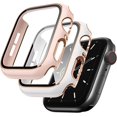 thumbnail image 1 of 2 Pack Cases Compatible with Apple Watch Case 38mm Series 3/2/1 Built in Tempered Glass Screen Protector Ultra-Thin Bumper Full Coverage iWatch Protective Cover for Women Men (Pink/White-2), 1 of 5