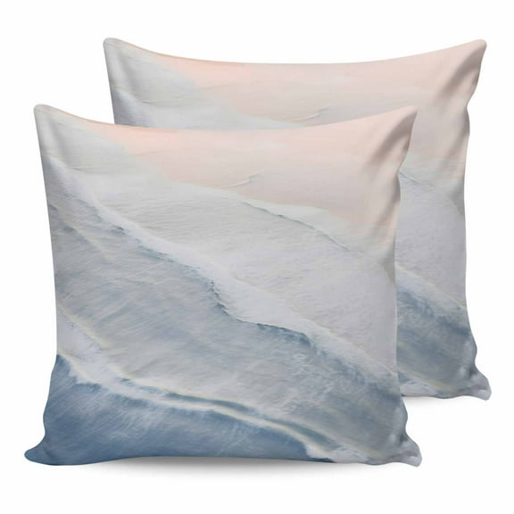 Outdoor Waterproof Throw Pillow Covers Set of 2 Blue Ocean Waves Decorative Pillowcases Square Outdoor Pillows Cushion Case 16x16 Inch Ombre Beach Spray Patio Pillows for Couch Sofa Bed Garden
