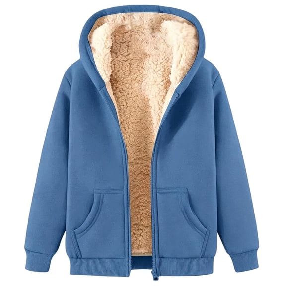 Women's Fashion Hoodies Plush Thermal Zipper Pocket Long Sleeve Hooded Solid Print Jacket Everyday Wear Women's Sweatshirts L
