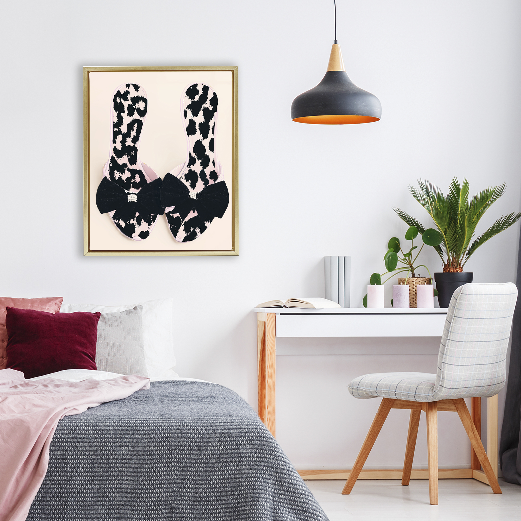 Cat Walk Spotted Shoes Gold Framed Floater Canvas Wall Art, design by Annabelle Hall