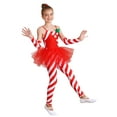 thumbnail image 4 of CHICTRY Girls Christmas Candy Cane Costume Stripes Tulle Peplum Jumpsuit Spaghetti Straps Bodysuit with Arm Sleeves A Red 8, 4 of 7