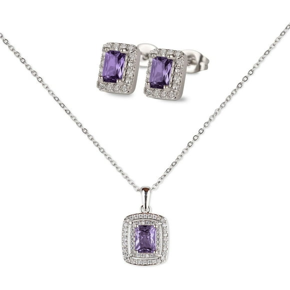 Set de Joyería para Mujer Oro 14k o Plata con Zirconia Cúbica LuckyLy, Juego de Collar y Aretes Mujer, Modelo Elia Azul lila UNITALLA