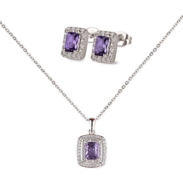 Set de Joyería para Mujer Oro 14k o Plata con Zirconia Cúbica LuckyLy, Juego de Collar y Aretes Mujer, Modelo Elia Azul lila UNITALLA