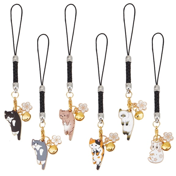6Pcs Japanese Style Cat Phone Charm Alloy Lobster Claw Clasps Cat Charms Cellphone Strap Pendant Wallet Keychain Pendant Accessories