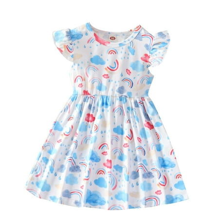 

Penkiiy Toddler Girls Birthday Party Sleeveless Round-Neck Mid-Calf Sweet Prints Princess Dress 5-6 Years Blue on Clearance