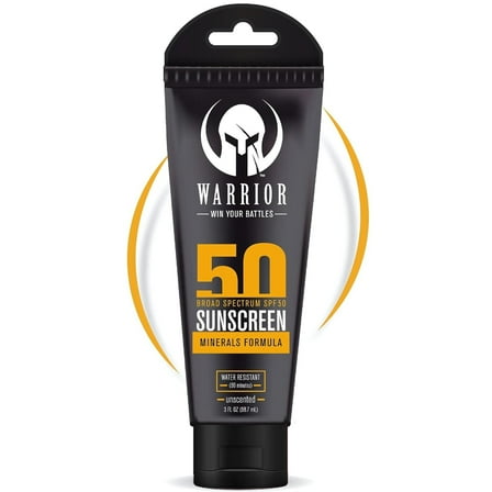 Warrior SPF 50 Sunscreen Lotion - 80 Minutes Water Resistant, Reef Safe, Unscented Lotion – Non-Nao Zinc & Non-NanoTitanium Sunscreen with Mineral Formula - 3 Fl. Oz