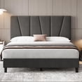 thumbnail image 1 of Queen Size Bed Frame with Adjustable Headboard, Linen Upholstered Platform Bed Frame with Strong Wooden Slats, Mattress Foundation, No Box Spring Needed, Easy Assembly, Gray, 1 of 7