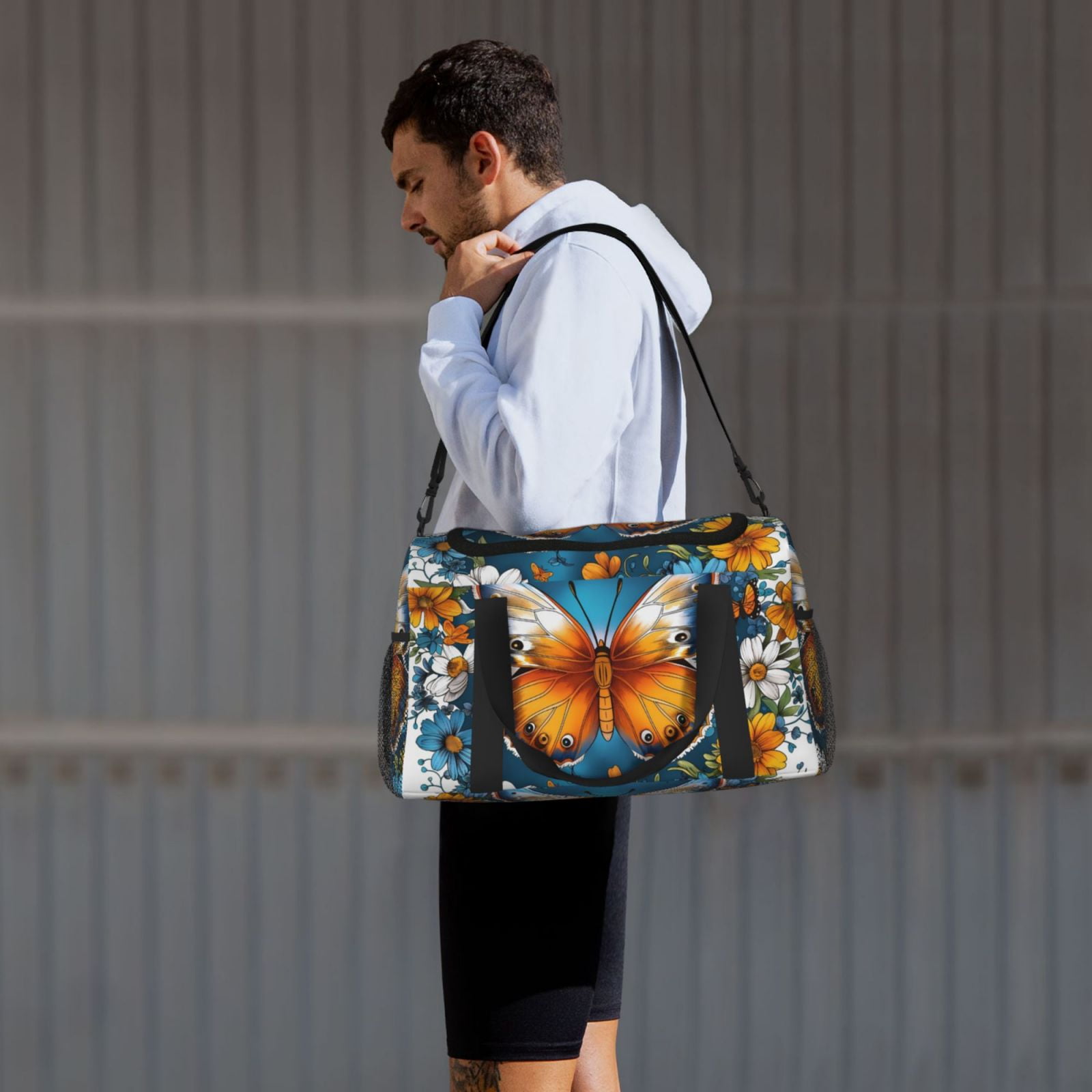 Fuzoiu Spring Butterfly Flowers Print Travel Duffle Bag,Carry On Tote Bags,Duffel Bag,Sport Gym Bag, Hospital Bag for Labor and Delivery, Overnight Bag,Luggage Bag