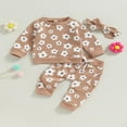thumbnail image 3 of PENGXIANG Bébé Bébé Fille Gaufrette Tenue Fleur Impression à Manches Longues Col Rond Pull Tops Pantalon Bandeau 2Pcs Ensemble Vêtements d'Automne, 3 of 7