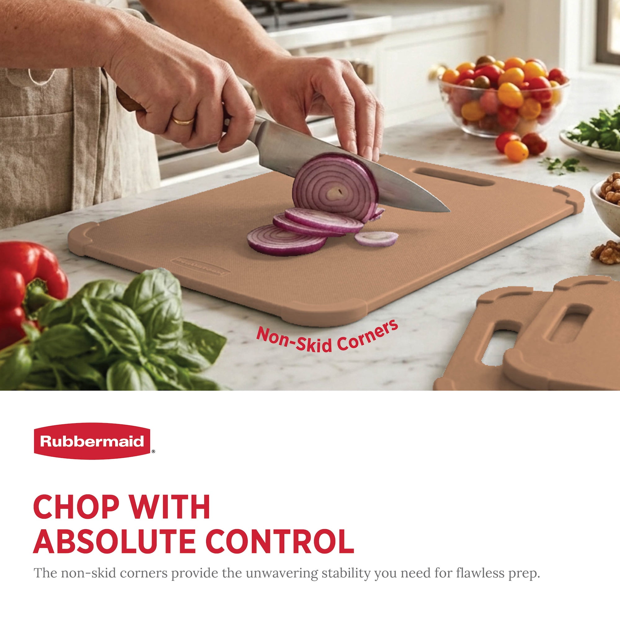 Rubbermaid 3-Piece Wheat Fiber Cutting Board Set with Non-Skid Corners, Mocha Mousse