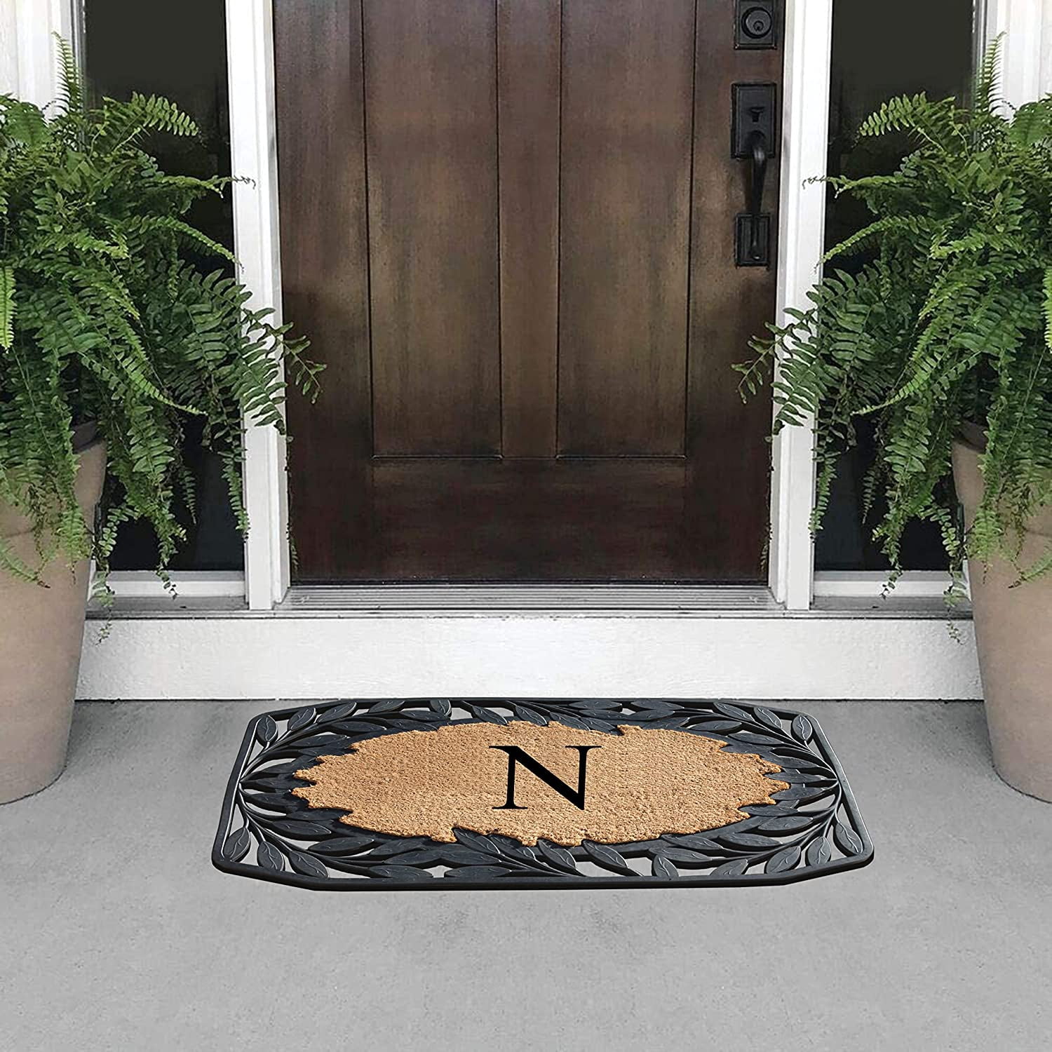 A1 Home Collections Floral Black, Beige, Multi-color Rubber and Coir Doormat for Outdoor Entrance Non Slip Backing Front Door Mat, 23" x 38"