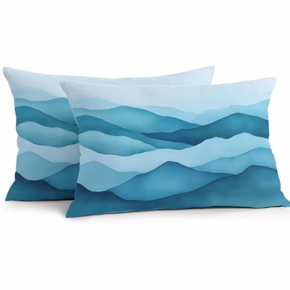 Abstract Blue Outdoor Pillow Covers Pack of 2 Gradient Modern Mountain Seawave Stripe Waterproof Throw Pillow Covers Decorative Cushion Cases for Patio Garden Tent Balcony Couch 20x12 inch