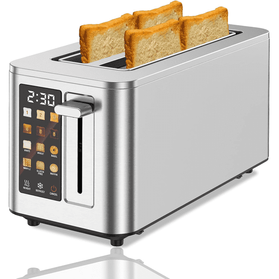 4 Slice Smart Toaster - Touch Screen, 6 Bread Types & Browning Levels, Bagel & Defrost Modes, 5.1" Extra Long Slots, Compact Stainless Steel, Memory & Timer, Perfect for Home, Camping, RV & Patio, 14