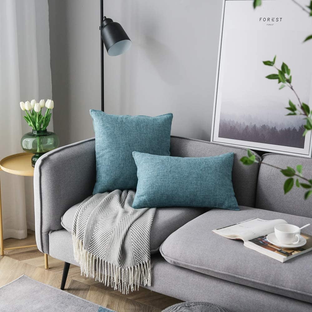 Geecy Set Of 2 Light Blue Pillow Covers Rustic Linen Decorative Square Throw Pillow Covers 20x20 Inch For Sofa Couch Home Farmhouse Decoration Other 2