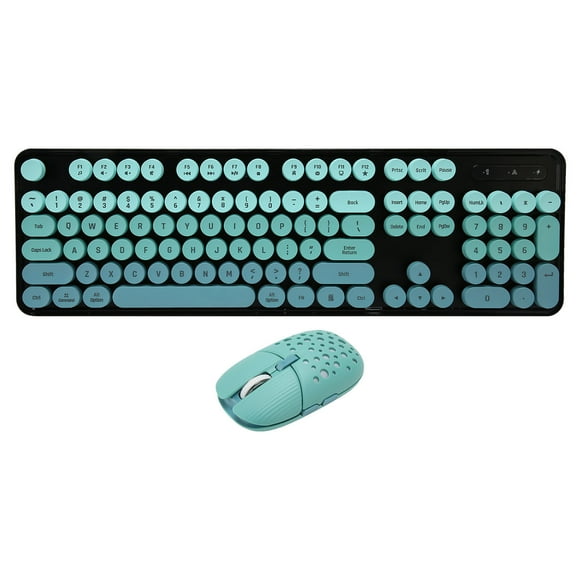 Combo de teclado y mouse inalámbricos, modo inalámbrico de 2.4 G, teclado retro punk de fácil manejo con mouse para juegos ajustable de 3 DPI, color azul combinado