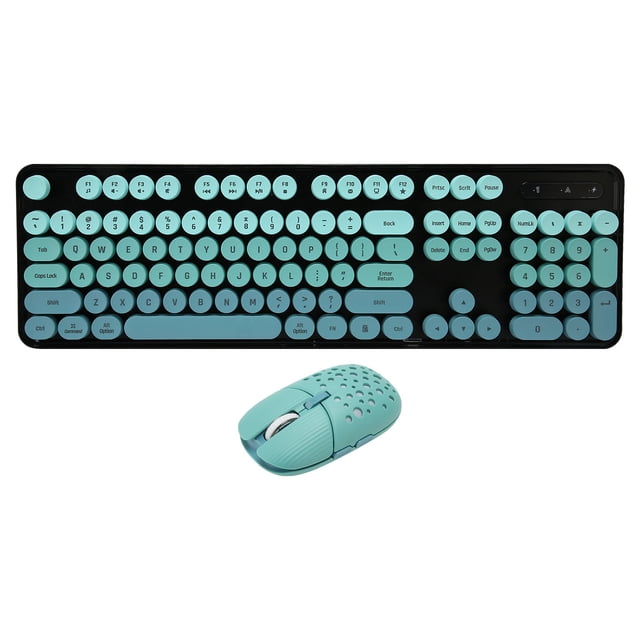 Combo de teclado y mouse inalámbricos, modo inalámbrico de 2.4 G, teclado retro punk de fácil manejo con mouse para juegos ajustable de 3 DPI, color azul combinado