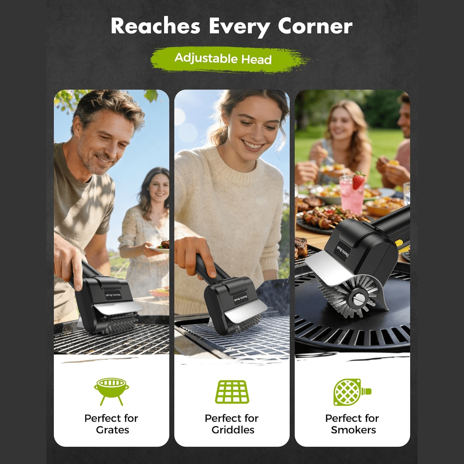 Merryhome Cordless Electric Grill Brush,Rechargeable-1100PRM-High Speed Rotating Grill Cleaner with 304 Stainless Steel Brush Head,Grill Cleaner for BBQ Grates & Griddles,BBQ Father's Day Gift