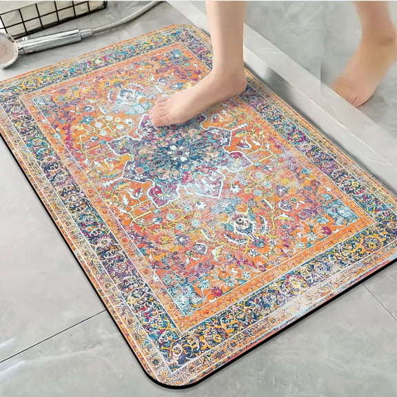 1pc Vintage style Ornate Carpet Bathroom Rug Bathroom Decor and Accessories- Durable,Anti Slip,And Quick Drying,Suitable For Indoor/outdoor Use - Perfect For Bathrooms,Bedrooms,Kitchens