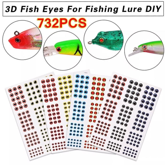 732PCS Fishing Lure Eyes 3mm-4mm-5mm-6mm 3D Holographic Eyes Fly Tying Jig Craft