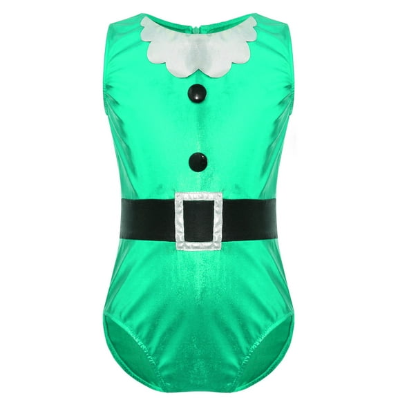 ZDHoor Girls Christmas Santa Claus Elf Costume Gymnastic Skating Leotard Bodysuit with Xmas Hat Set Green 10
