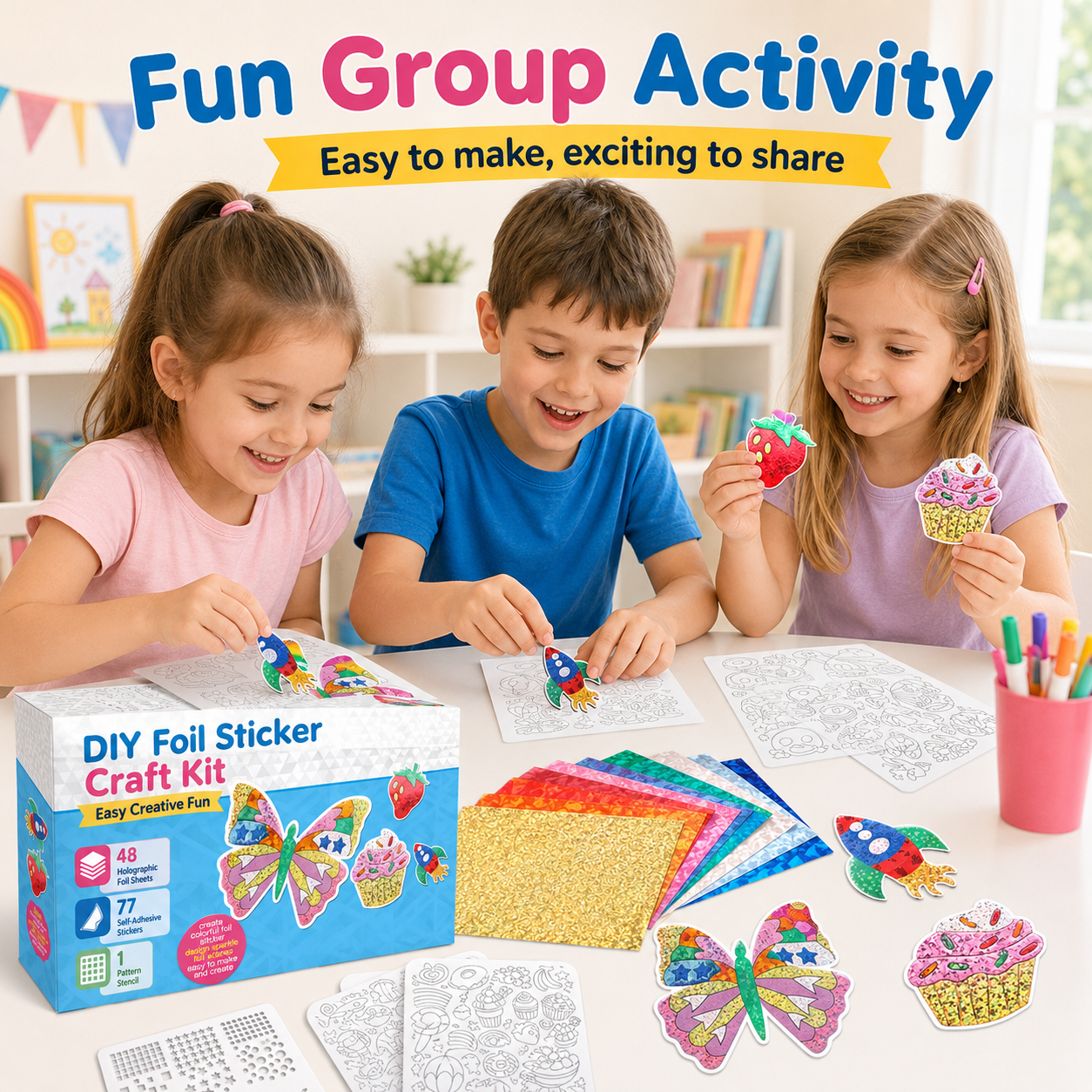Foil Arts and Crafts, No Mess Art for Kids, Fun Craft Kits & Supplies, DIY Creative Activities, Travel Toys Gifts for Girls & Boys Ages 4 5 6 7 8 9+