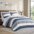 thumbnail image 2 of Regency Heights 7 Piece Stripe Comforter Set, California King Size Bed in a Bag Bedding Set for Dorm Room, Comforter Bed Set with Flat Sheet and Fitted Sheet, Blue Grey, 2 of 7