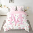 thumbnail image 2 of Manfei Pink Glitter Print 7-Piece Twin Bedding Sets,Chic Flower Daisy Bedding Comforter Set,First Letter M Sheet Sets For Girls,Super Cozy Room Decor Reversible, 2 of 8