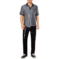 thumbnail image 2 of INSPIRE CHIC Sequin Polo for Men's Contrast Color Collar Short Sleeved Party Disco Polo Shirts XL Silver, 2 of 4