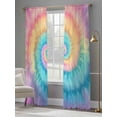 thumbnail image 4 of Colorful Tie Dye Semi Sheer Window Curtains 96 Inches Long, Rainbow Ombre Abstract Pattern Art Rod Pocket Voile Chiffon Curtain Light Filtering Drapes for Living Room, Kitchen, 52"x96", 2 Panels, 4 of 9