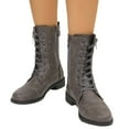 thumbnail image 7 of UngA Women Combat Boots Lace up Mid Calf Boots Low Heel Chunky Platform Riding Boots Lug Sole Women Boots Grey,Size 9.5, 7 of 7