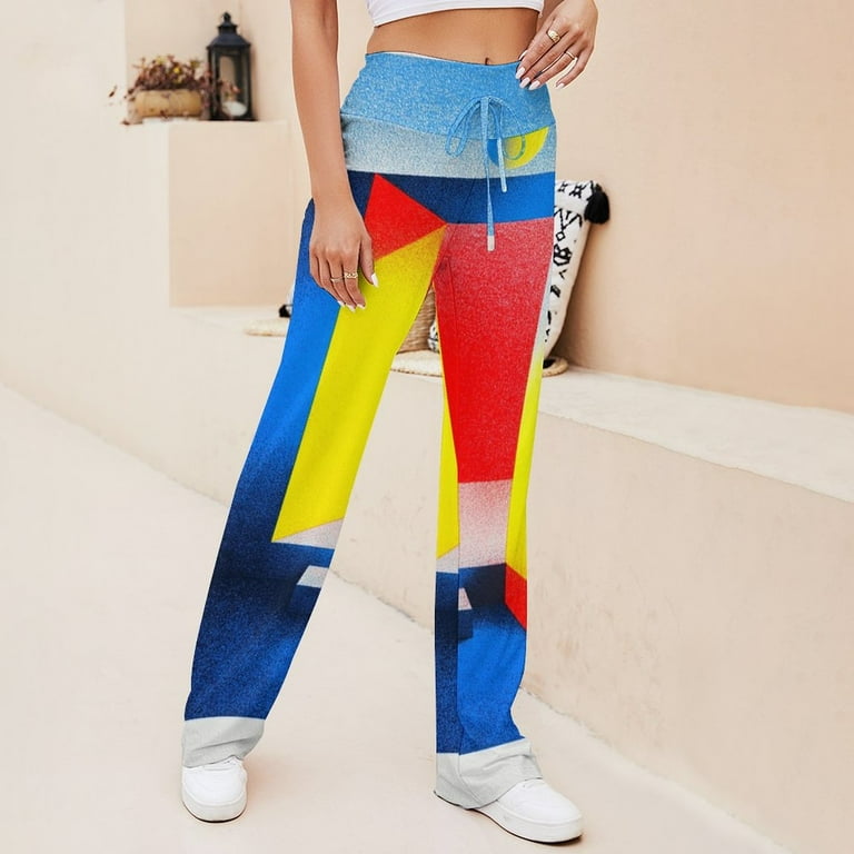 Colored Grid Geometry Women's Wide Leg Pants High Waist