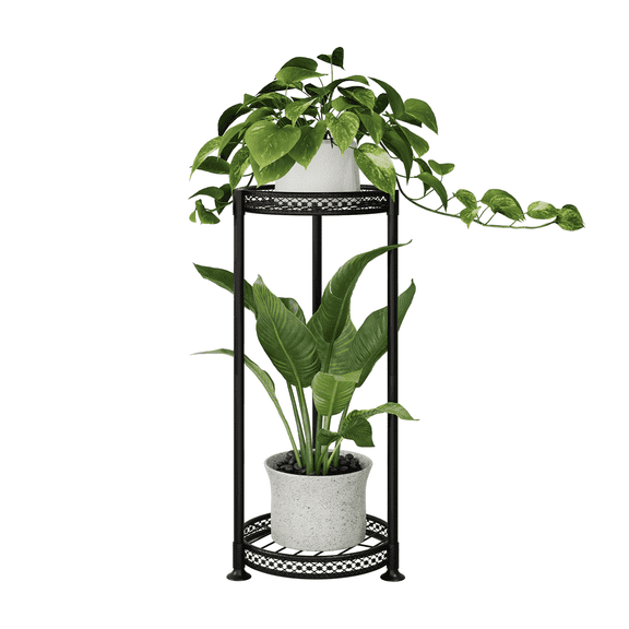 Bamworld Tall Black Metal Plant Stand - 2 Tier Flower Stairs Shelf for Indoor Outdoor, Balcony & Living Room