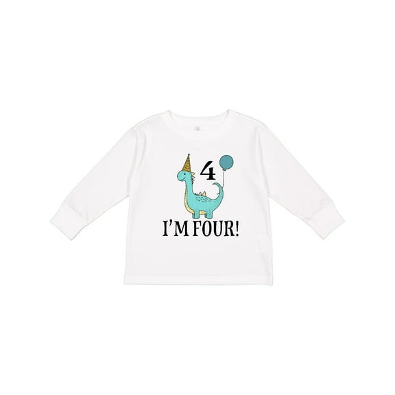 Inktastic 4th Birthday Dinosaur Party 4 Year Old Boys or Girls Long Sleeve Toddler T-Shirt