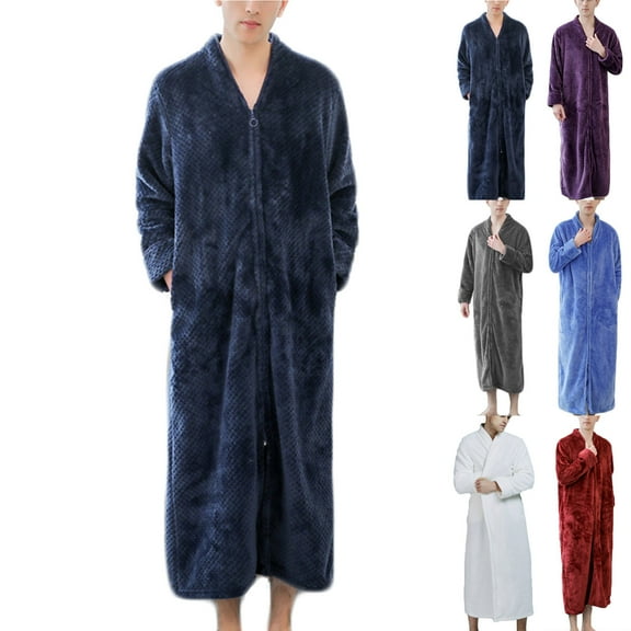 Meichang Womens Zip Up Bathrobe Winter Long Sleeve Full Zip Fleece Robe Soft Fuzzy Fluffy Cozy Warm Plush Robes Long Housecoat with Pockets