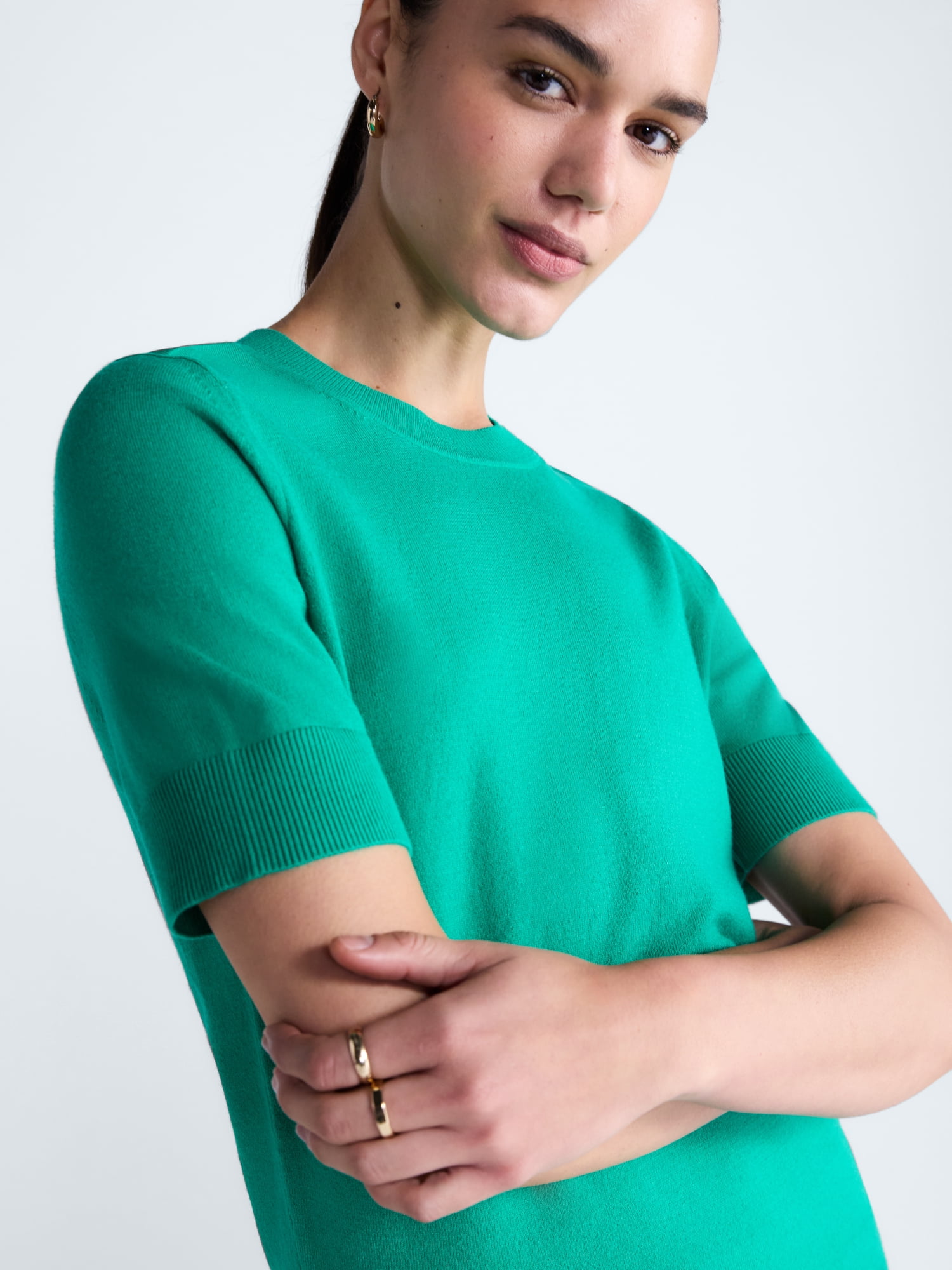 Free Assembly Women's and Women's Plus Cozy Yarn Sweater Tee with Short Sleeves, Sizes XS-4X