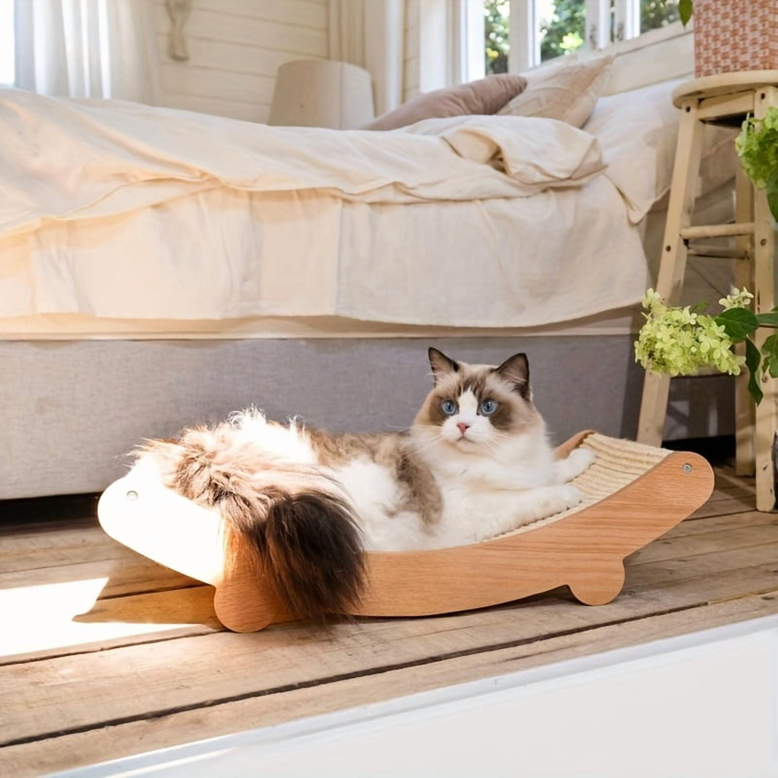 Vertical Sisal Cat Scratching Post & Bed with Multi-Surface Scratcher - Heavy-Duty Cat Tree for Sofa & Chairs, Furniture for Kittens and Cats, Space-Saving Design