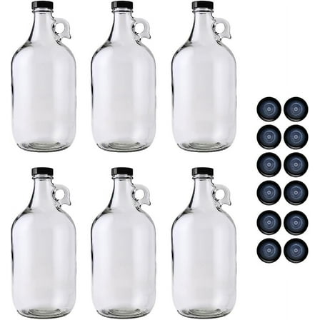 FastRack 64 oz Growler, 1/2 Gallon Glass Beer Growler with 18 Polyseal caps, Half Gallon Glass Jug, Clear Growlers for Beer