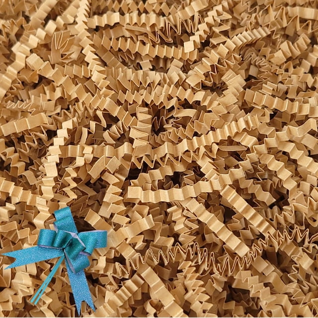 BOXHOME Relleno de papel triturado (1 libra) Papel cortado arrugado para envolver y rellenar cestas de regalo Cajas de regalo Decoración Kraft Rafia Contiene lazo