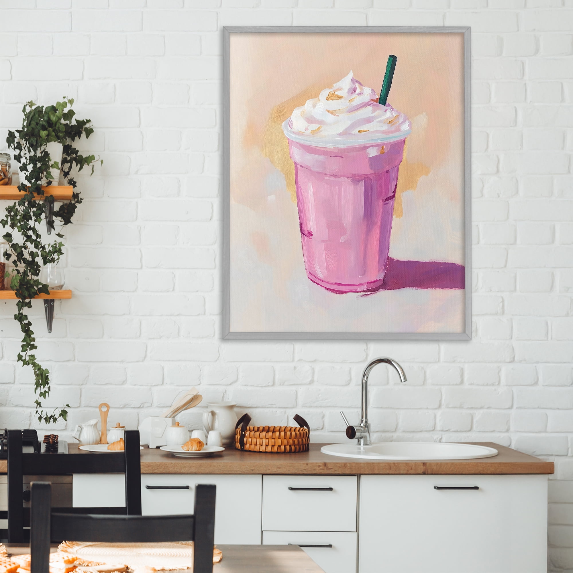 Stupell Industries Pink Strawberry Shake Gray Framed Giclee Art, design by The Prints Vibe